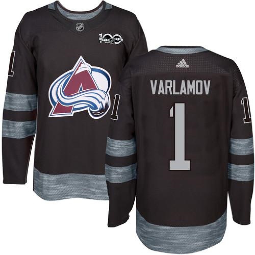 Avalanche #1 Semyon Varlamov Black 1917-2017 100th Anniversary Stitched NHL Jersey 1