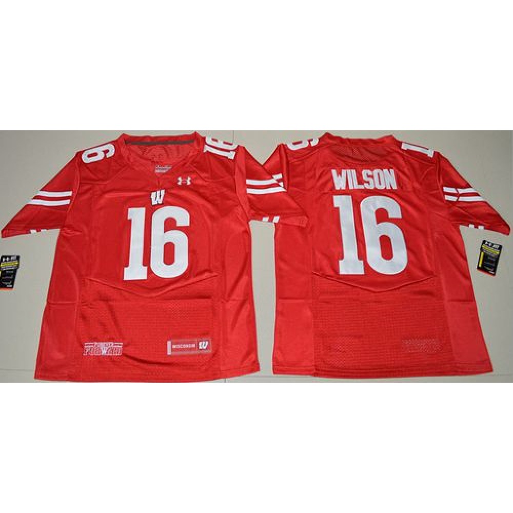 Badgers #16 Russell Wilson Red Under Armour Stitched NCAA Jersey 1