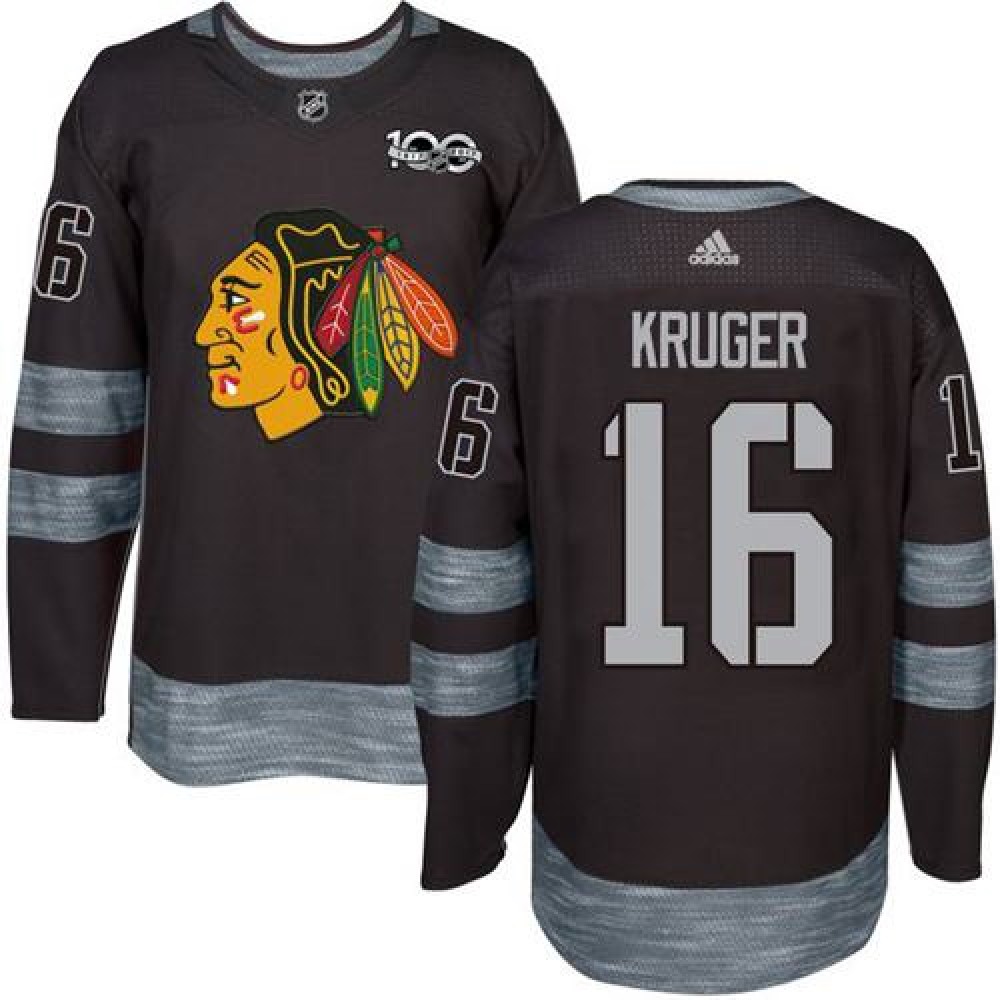 Blackhawks #16 Marcus Kruger Black 1917-2017 100th Anniversary Stitched NHL Jersey 1