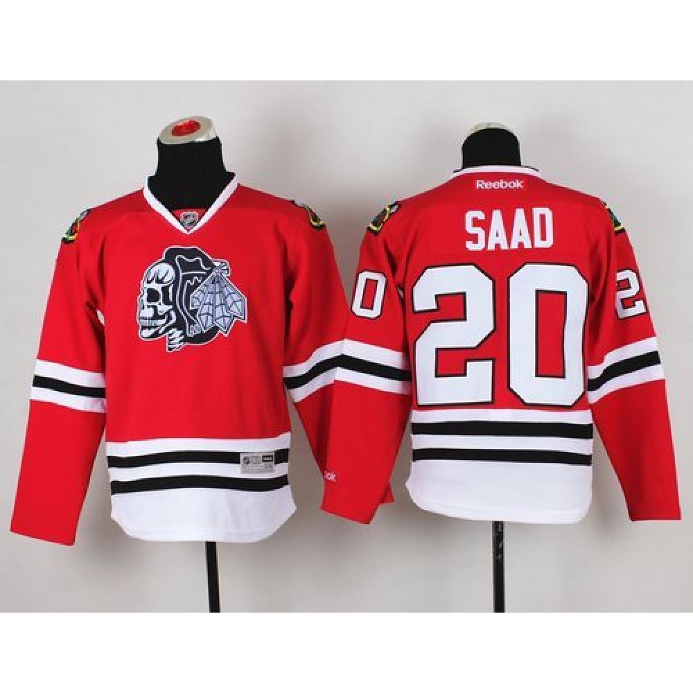 Blackhawks #20 Brandon Saad Red(White Skull) Stitched Youth NHL Jersey 1