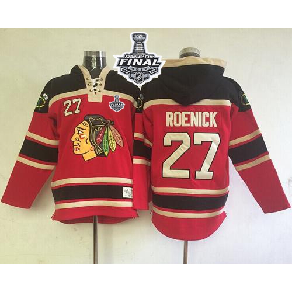 Blackhawks #27 Jeremy Roenick Red Sawyer Hooded Sweatshirt 2015 Stanley Cup Stitched NHL Jersey 1