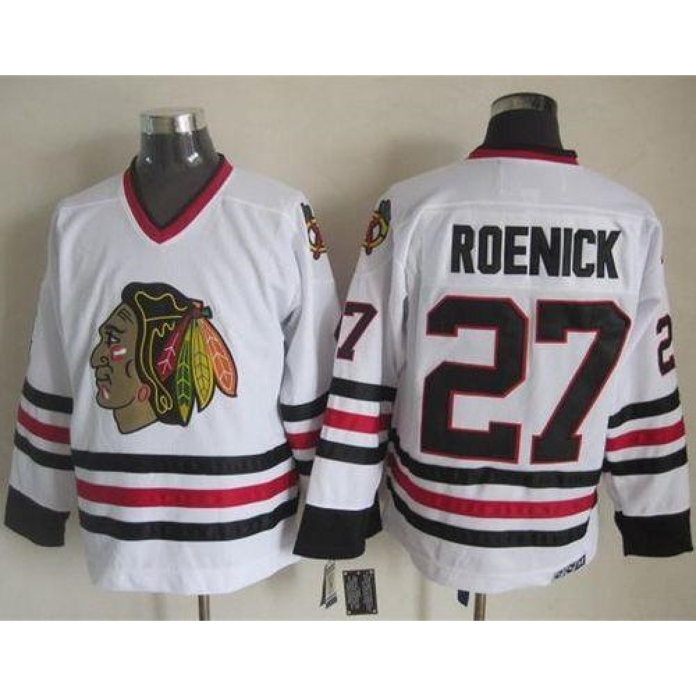 Blackhawks #27 Jeremy Roenick White CCM Throwback Stitched NHL Jersey 1