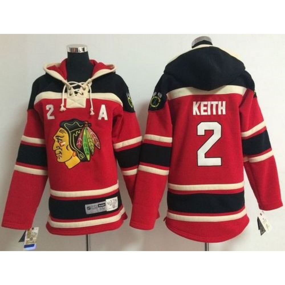Blackhawks #2 Duncan Keith Red Sawyer Hooded Sweatshirt Stitched Youth NHL Jersey 1