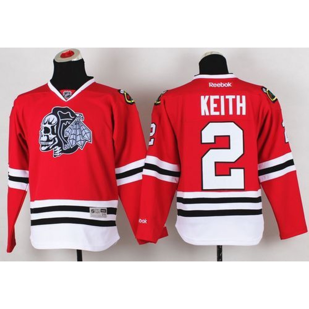 Blackhawks #2 Duncan Keith Red(White Skull) Stitched Youth NHL Jersey 1