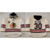 Blackhawks #30 ED Belfour Cream Heavyweight Pullover Hoodie Stitched NHL Jersey