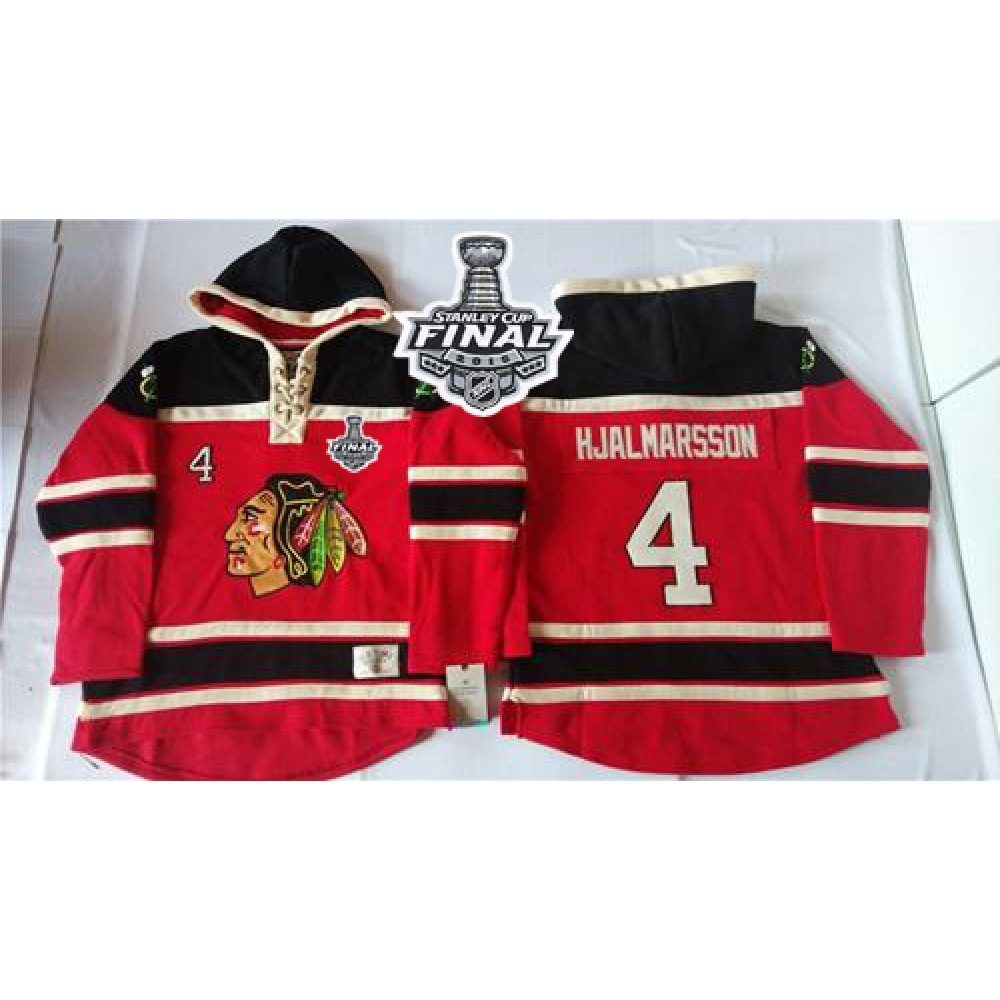 Blackhawks #4 Niklas Hjalmarsson Red Sawyer Hooded Sweatshirt 2015 Stanley Cup Stitched NHL Jersey 1