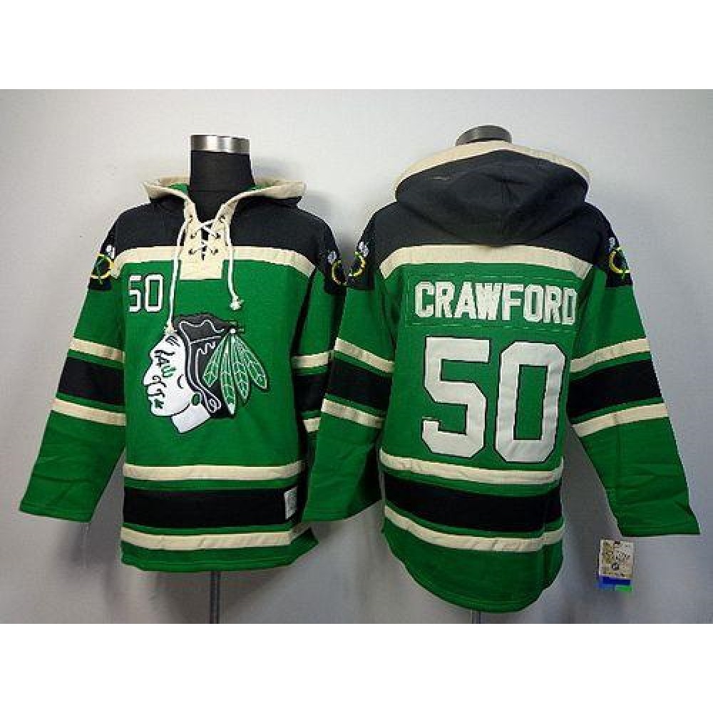 Blackhawks #50 Corey Crawford Green St. Patrick's Day McNary Lace Hoodie Stitched NHL Jersey 1