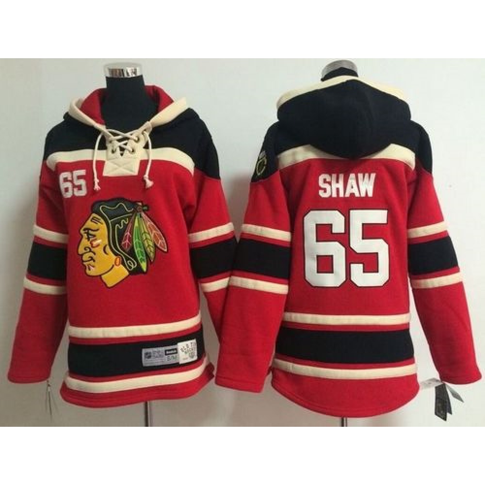 Blackhawks #65 Andrew Shaw Red Sawyer Hooded Sweatshirt Stitched Youth NHL Jersey 1
