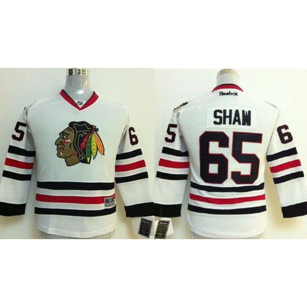 Blackhawks #65 Andrew Shaw White Stitched Youth NHL Jersey 1