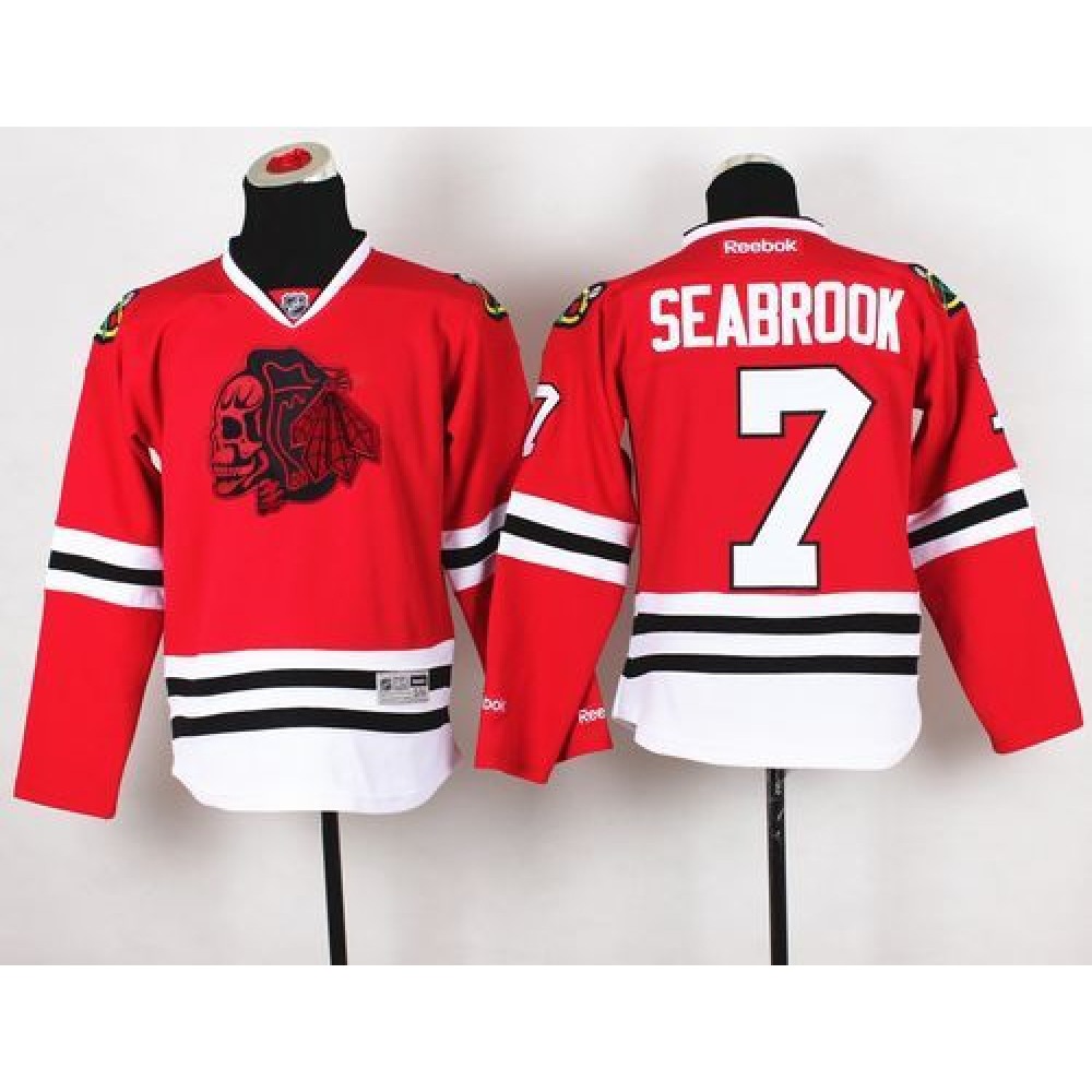 Blackhawks #7 Brent Seabrook Red(Red Skull) Stitched Youth NHL Jersey 1