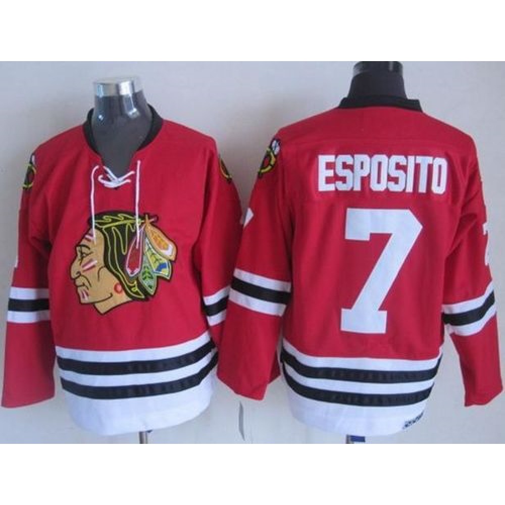 Blackhawks #7 Tony Esposito Red CCM Throwback Stitched NHL Jersey 1