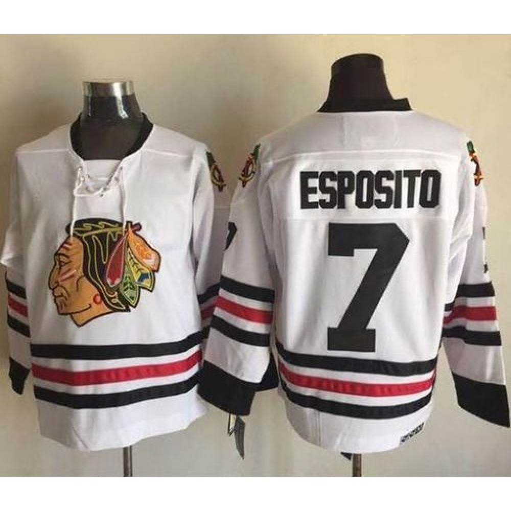 Blackhawks #7 Tony Esposito White CCM Throwback Stitched NHL Jersey 1