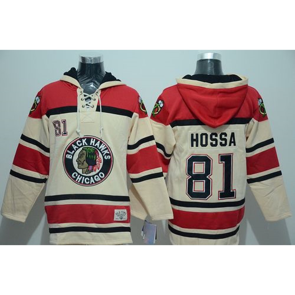 Blackhawks #81 Marian Hossa Cream Sawyer Hooded Sweatshirt Stitched NHL Jersey 1
