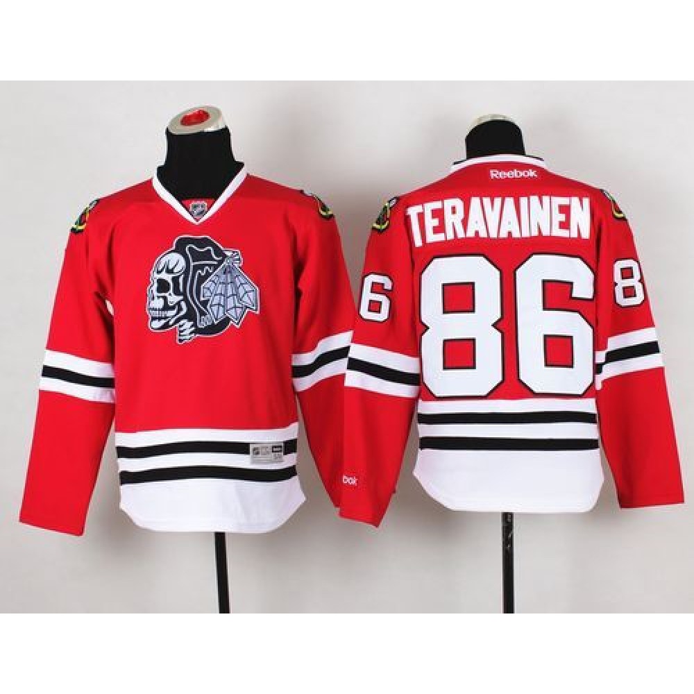 Blackhawks #86 Teuvo Teravainen Red(White Skull) Stitched Youth NHL Jersey 1