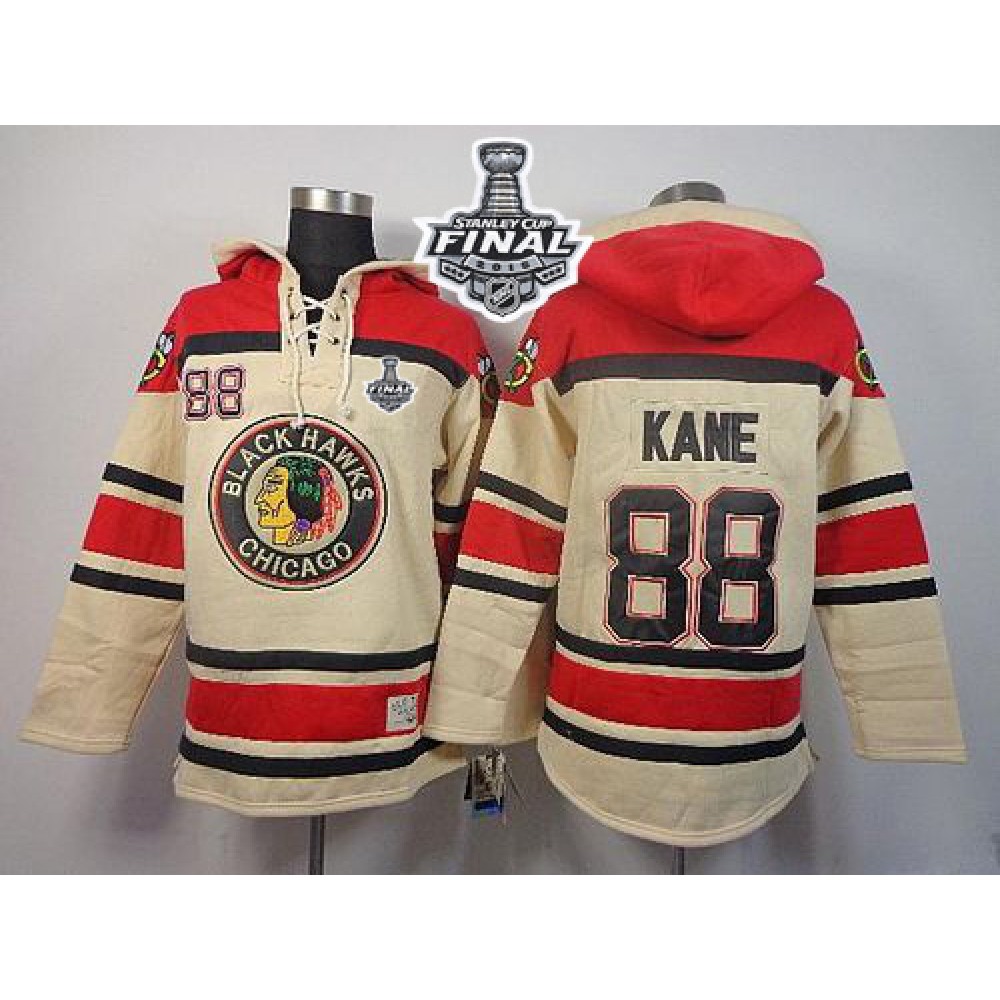 Blackhawks #88 Patrick Kane Cream Sawyer Hooded Sweatshirt 2015 Stanley Cup Stitched NHL Jersey 1