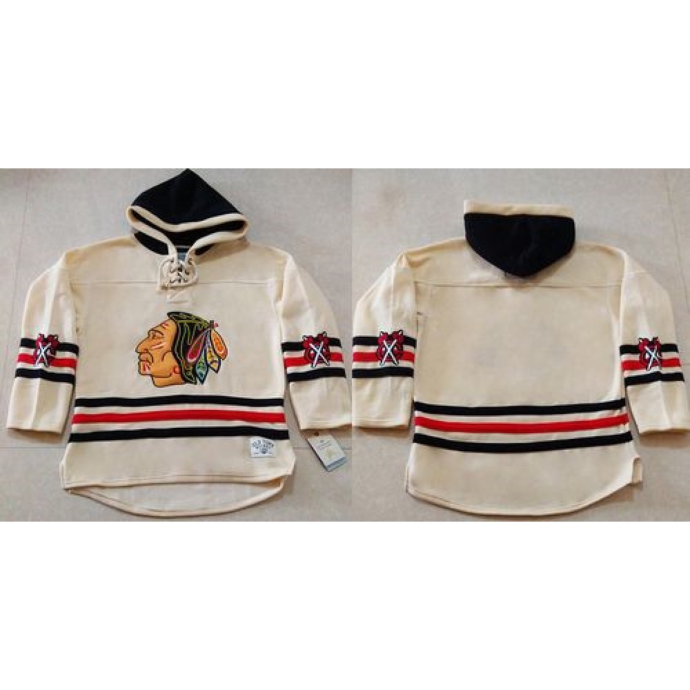 Blackhawks Blank Cream Heavyweight Pullover Hoodie Stitched NHL Jersey 1