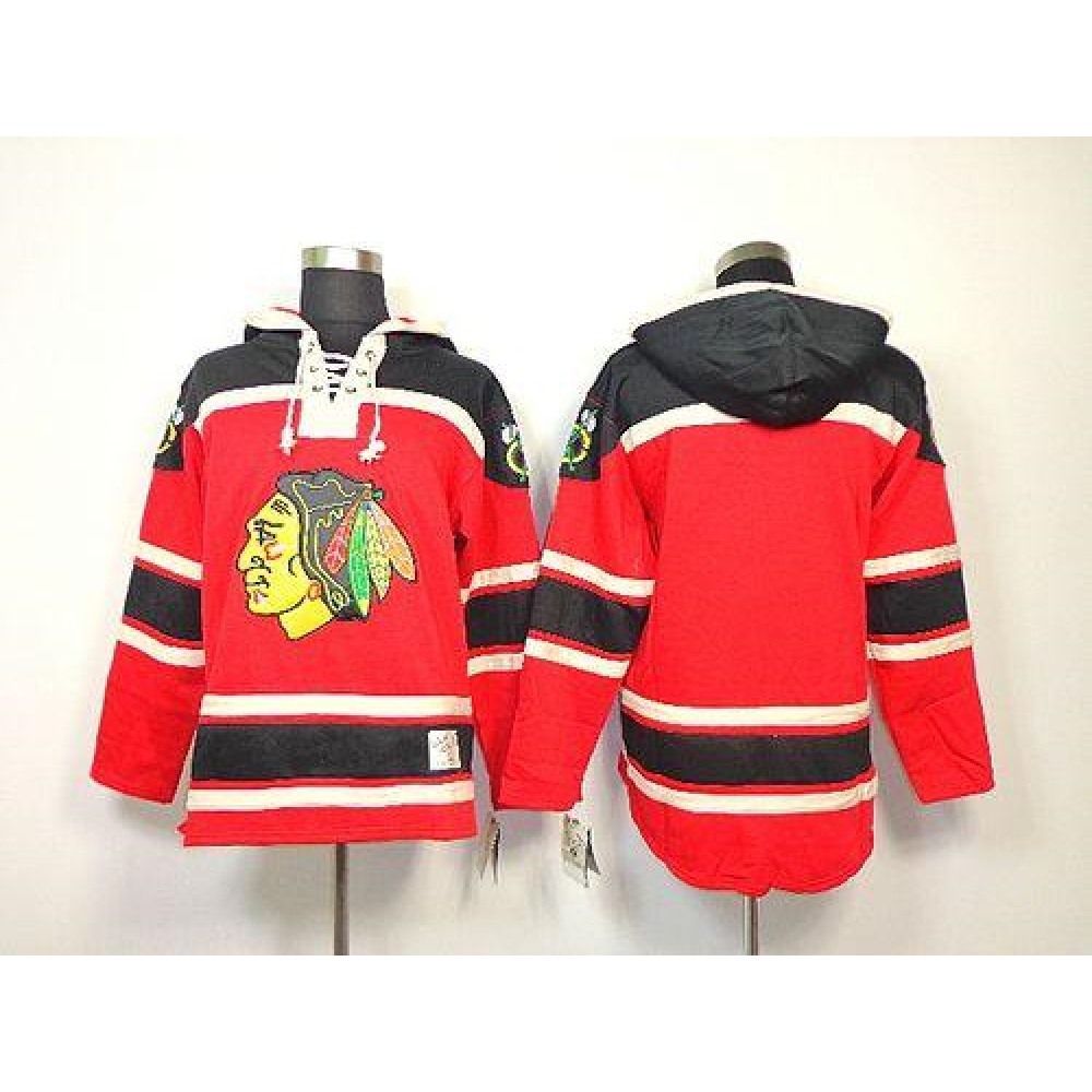 Blackhawks Blank Red Sawyer Hooded Sweatshirt Stitched NHL Jersey 1