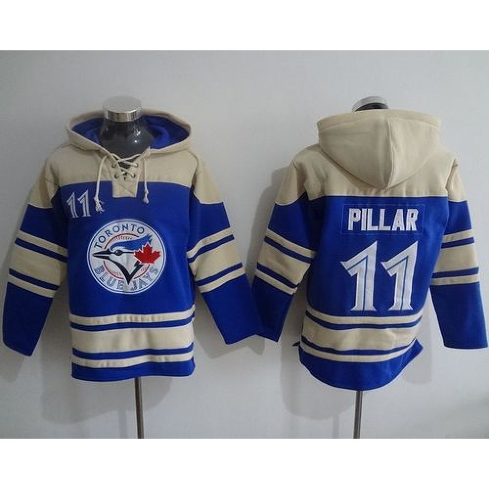 Blue Jays #11 Kevin Pillar Blue Sawyer Hooded Sweatshirt MLB Hoodie 1