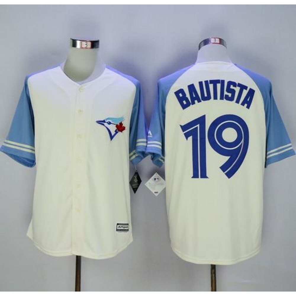 Blue Jays #19 Jose Bautista Cream/Blue Exclusive New Cool Base Stitched MLB Jersey 1