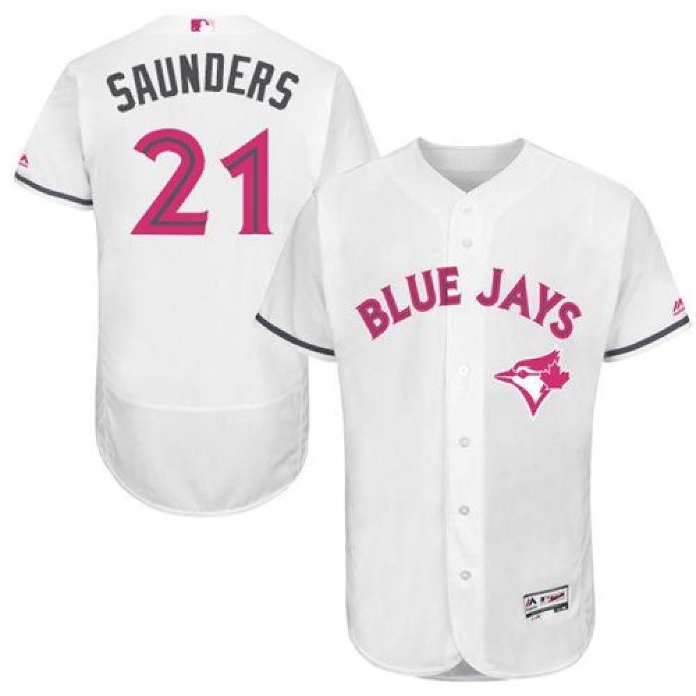 Blue Jays #21 Michael Saunders White Flexbase Authentic Collection 2016 Mother's Day Stitched MLB Jersey 1