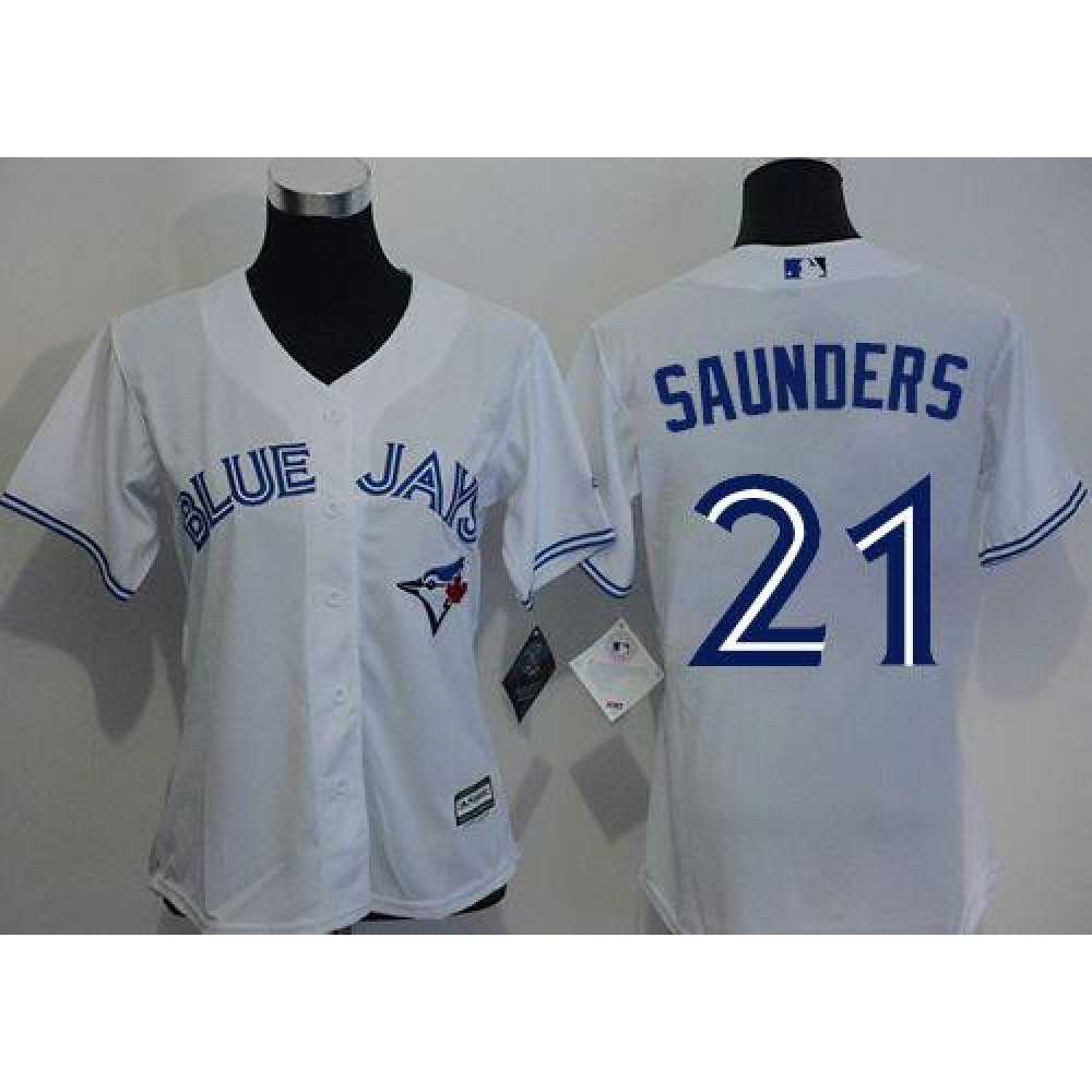 Blue Jays #21 Michael Saunders White Home Women's Stitched MLB Jersey 1