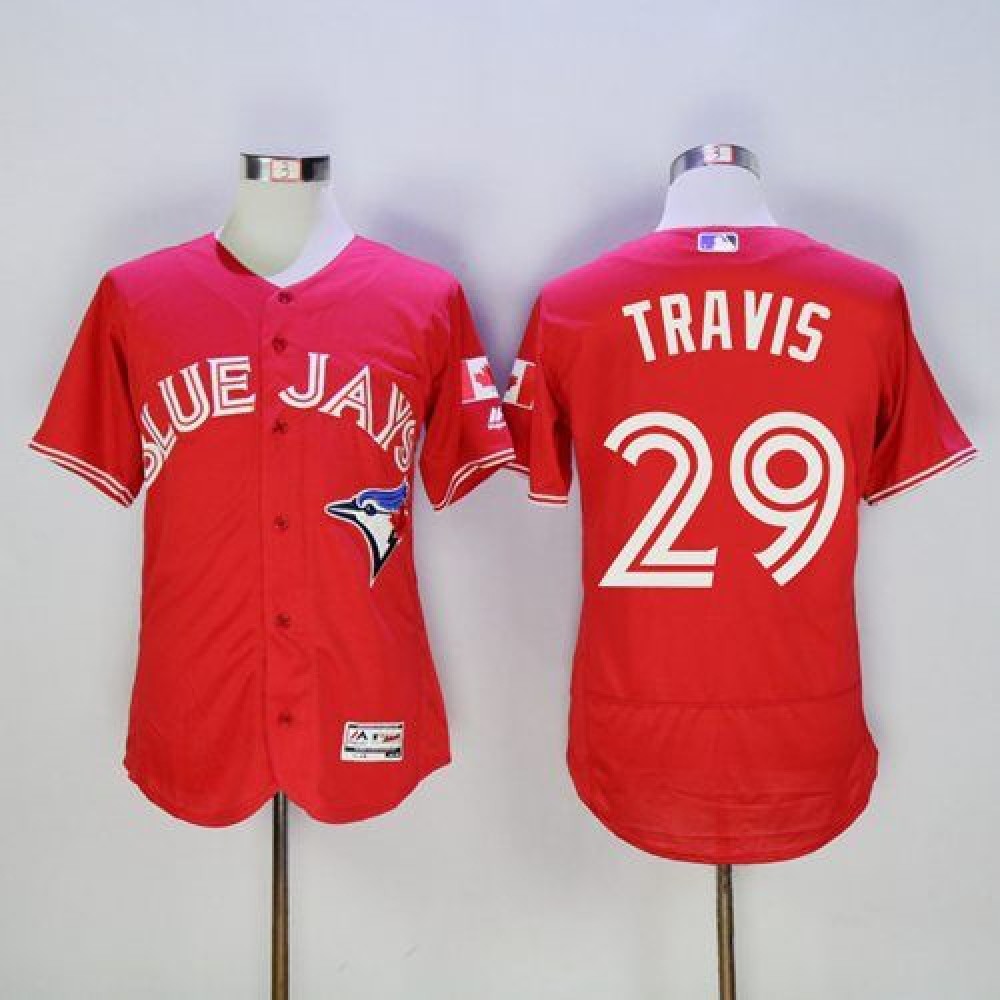 Blue Jays #29 Devon Travis Red Flexbase Authentic Collection Canada Day Stitched MLB Jersey 1