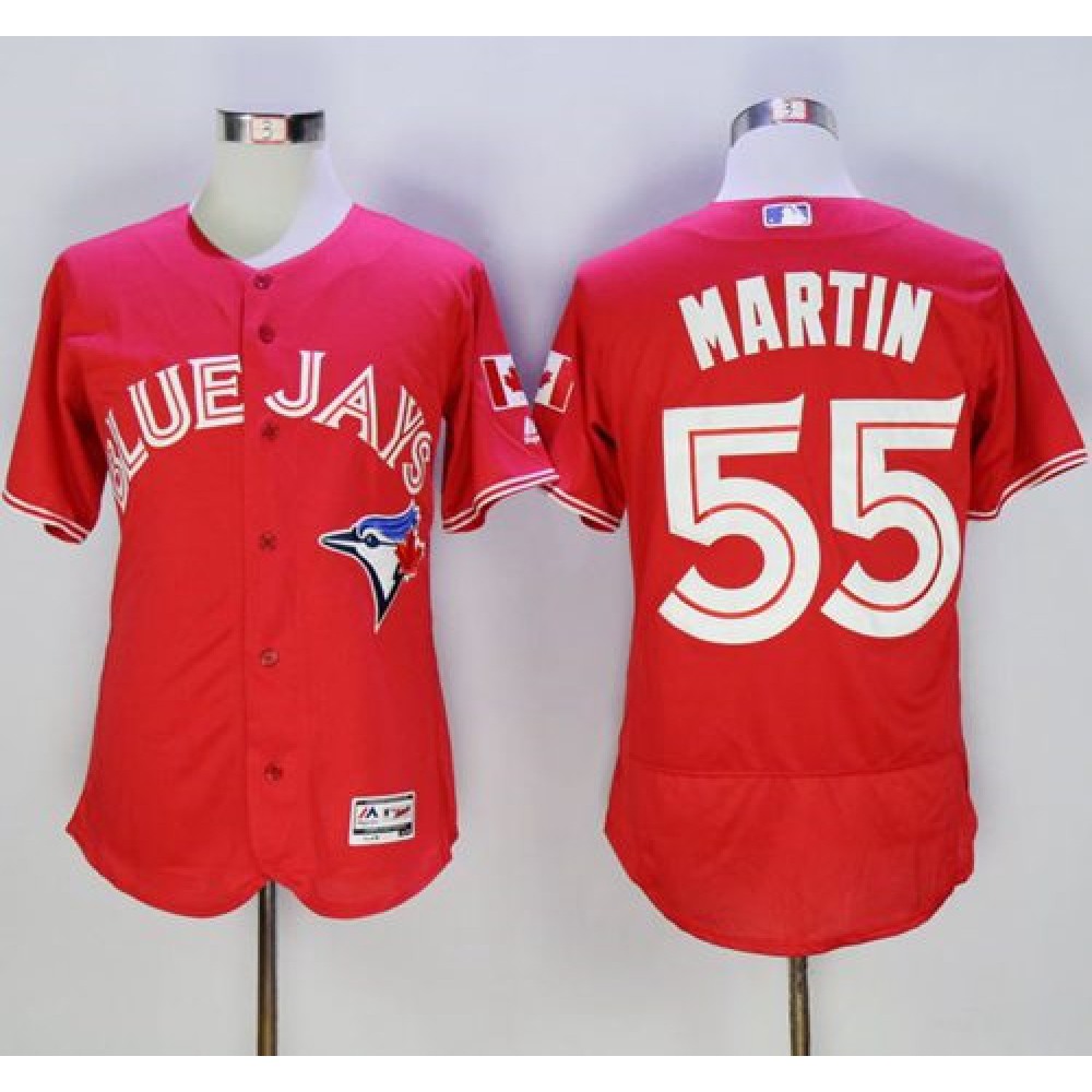 Blue Jays #55 Russell Martin Red Flexbase Authentic Collection Canada Day Stitched MLB Jersey 1