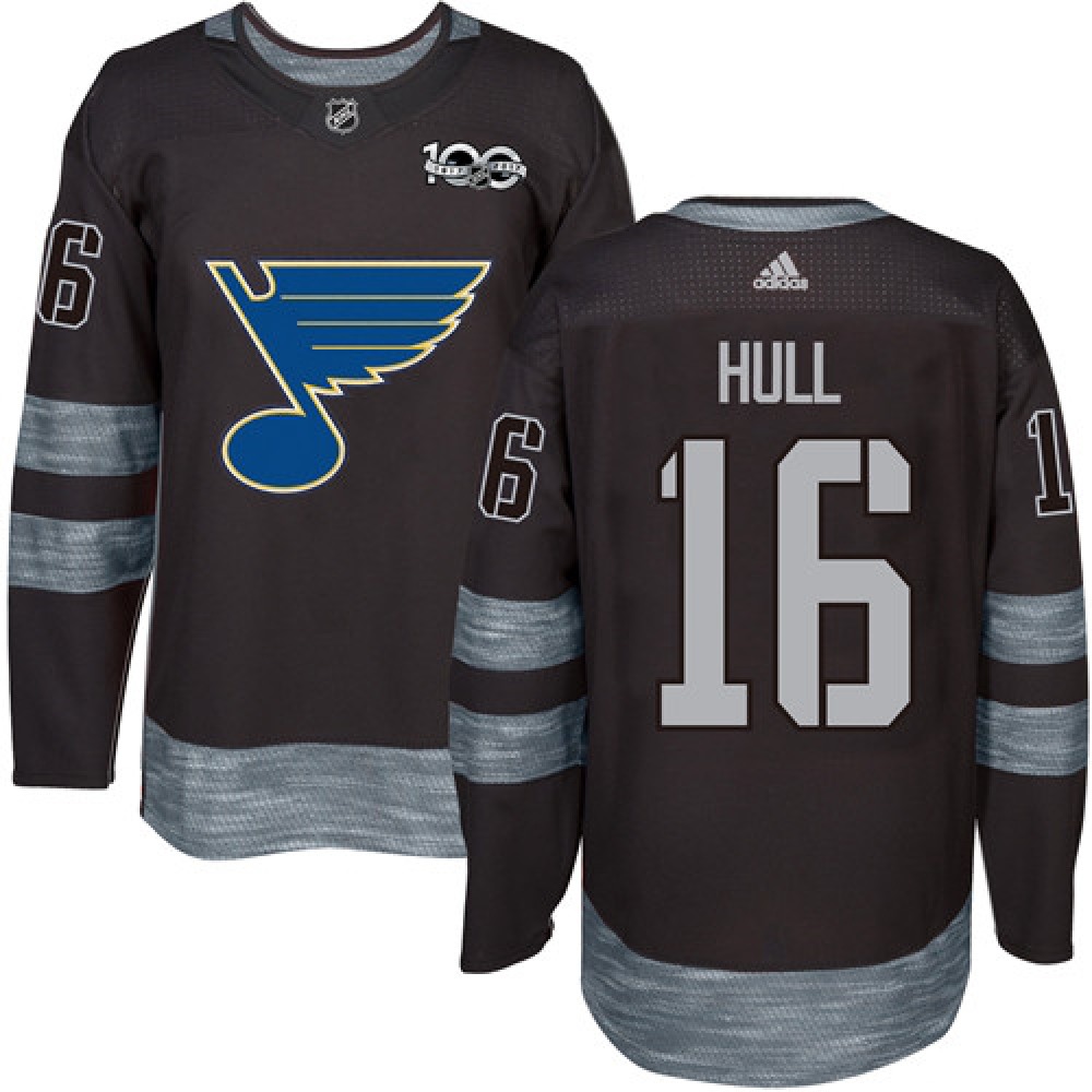 Blues #16 Brett Hull Black 1917-2017 100th Anniversary Stitched NHL Jersey 1