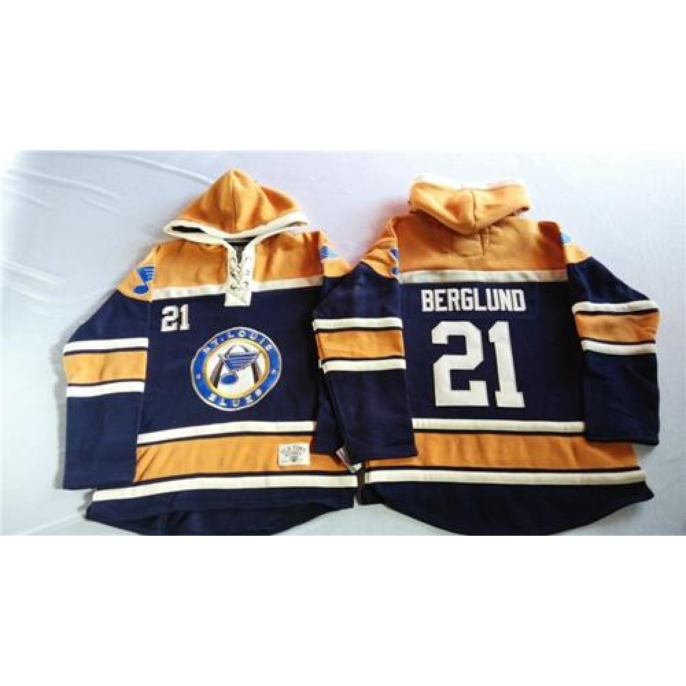 Blues #21 Patrik Berglund Navy Blue/Gold Sawyer Hooded Sweatshirt Stitched NHL Jersey 1