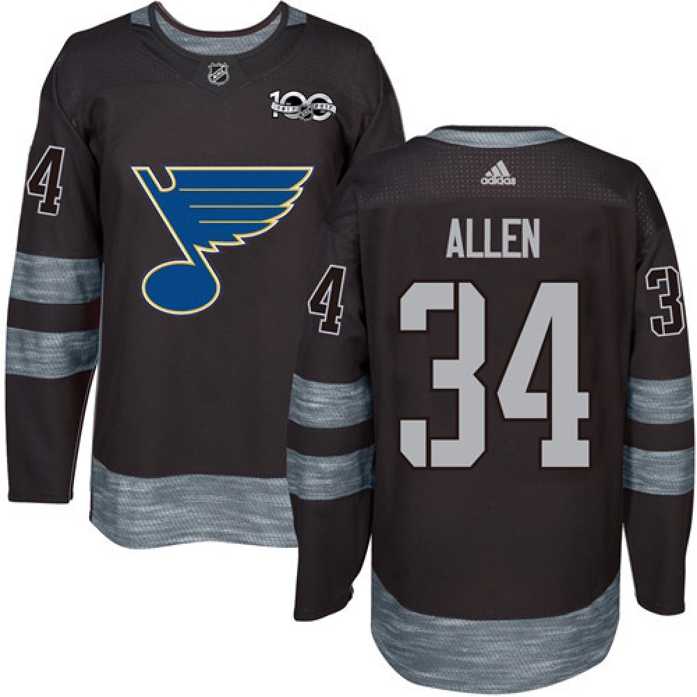 Blues #34 Jake Allen Black 1917-2017 100th Anniversary Stitched NHL Jersey 1