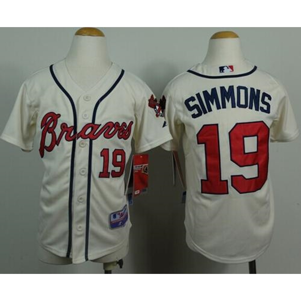 Braves #19 Andrelton Simmons Cream Cool Base Stitched Youth MLB Jersey 1