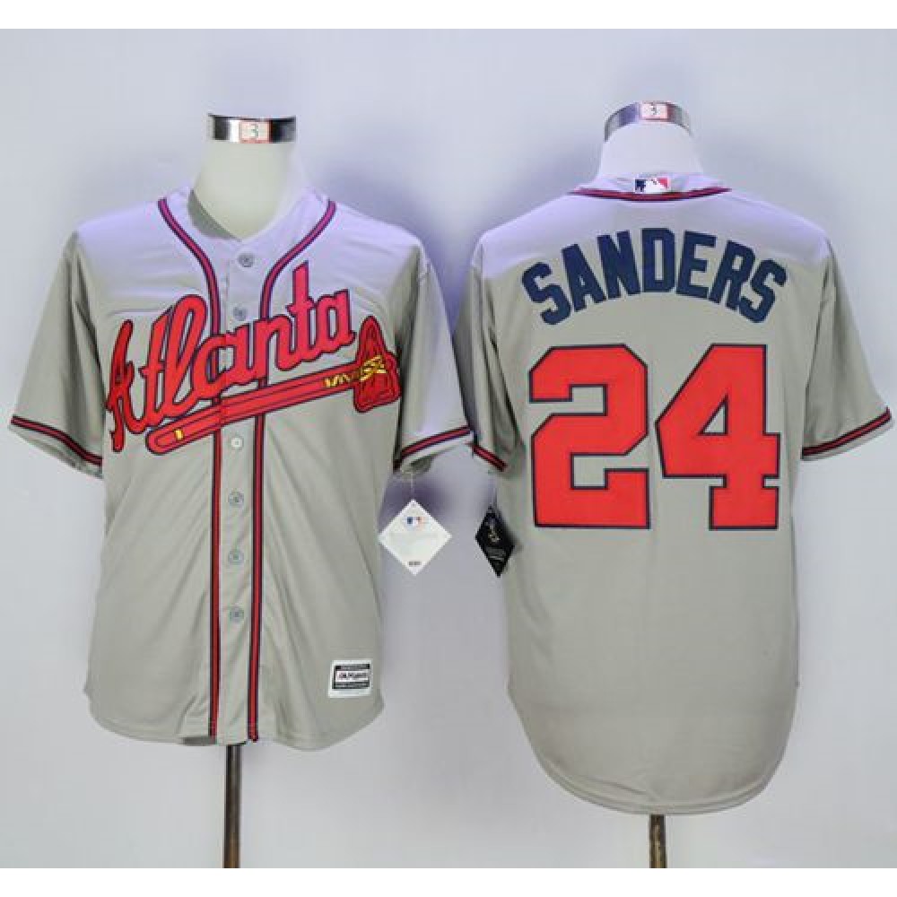 Braves #24 Deion Sanders Grey New Cool Base Stitched MLB Jersey 1