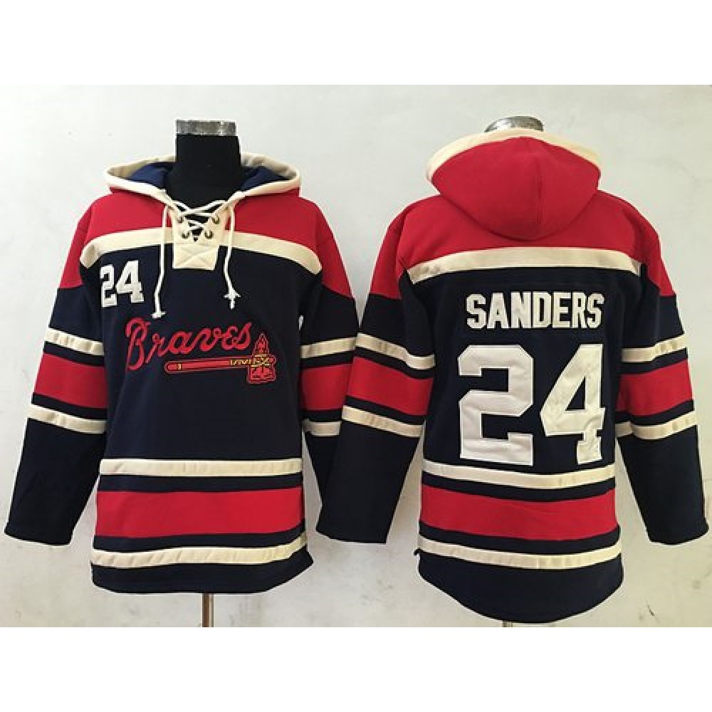 Braves #24 Deion Sanders Navy Blue Sawyer Hooded Sweatshirt MLB Hoodie 1