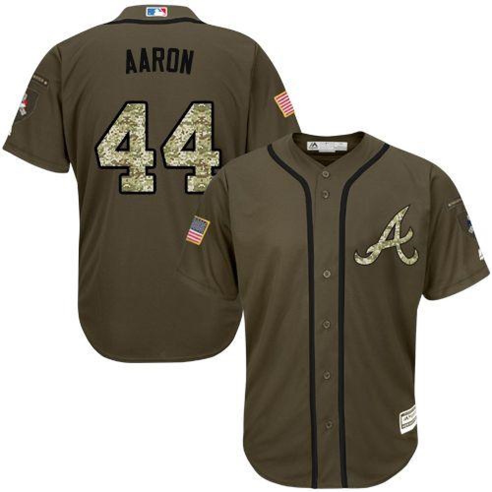 Braves #44 Hank Aaron Green Salute to Service Stitched Youth MLB Jersey 1