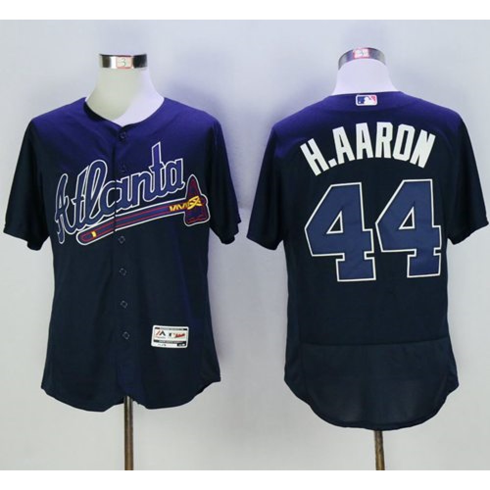 Braves #44 Hank Aaron Navy Blue Flexbase Authentic Collection Stitched MLB Jersey 1