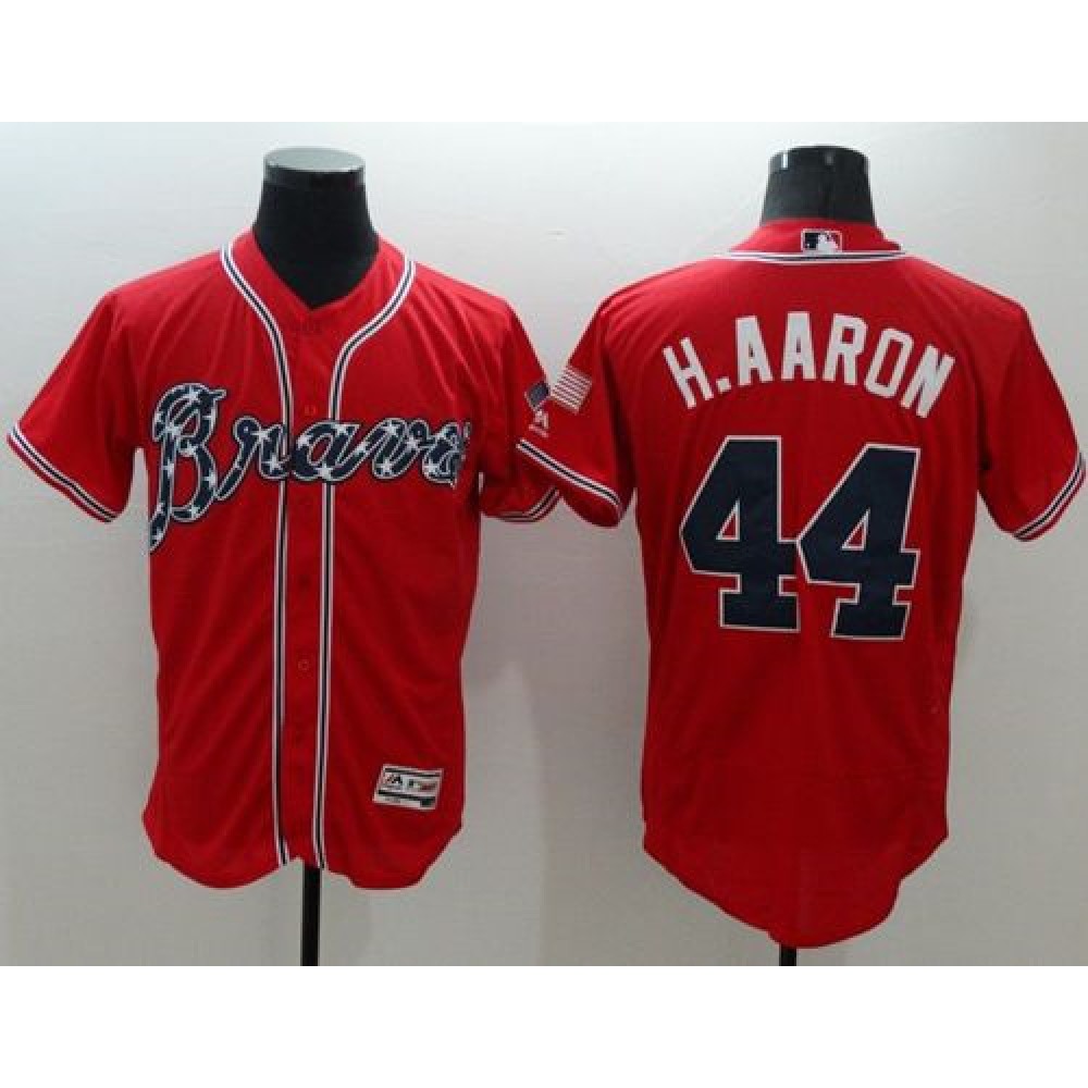 Braves #44 Hank Aaron Red Flexbase Authentic Collection Stitched MLB Jersey 1