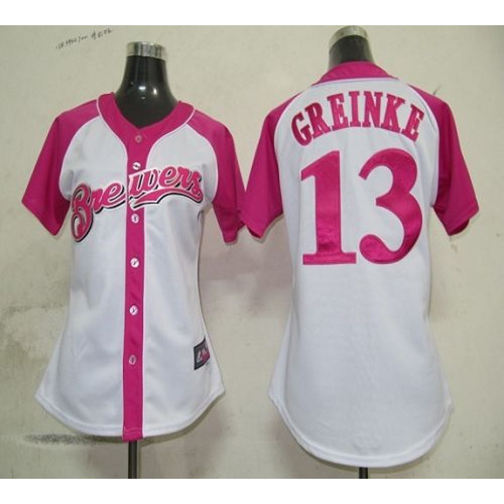Brewers #13 Zack Greinke White/Pink Women's Splash Fashion Stitched MLB Jersey 1