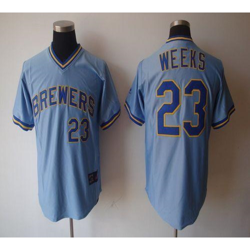 Brewers #23 Rickie Weeks Light Blue Cooperstown Stitched MLB Jersey 1
