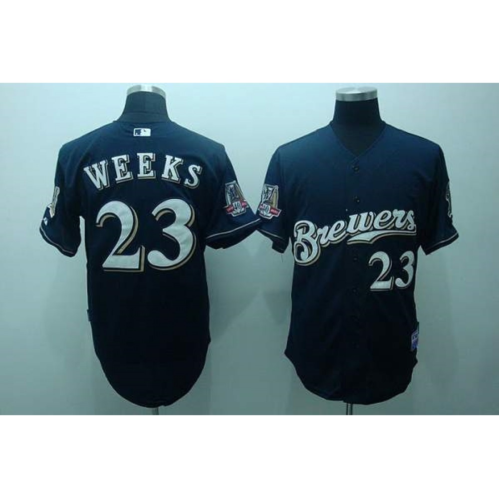 Brewers #23 Rickie Weeks Stitched Blue MLB Jersey 1