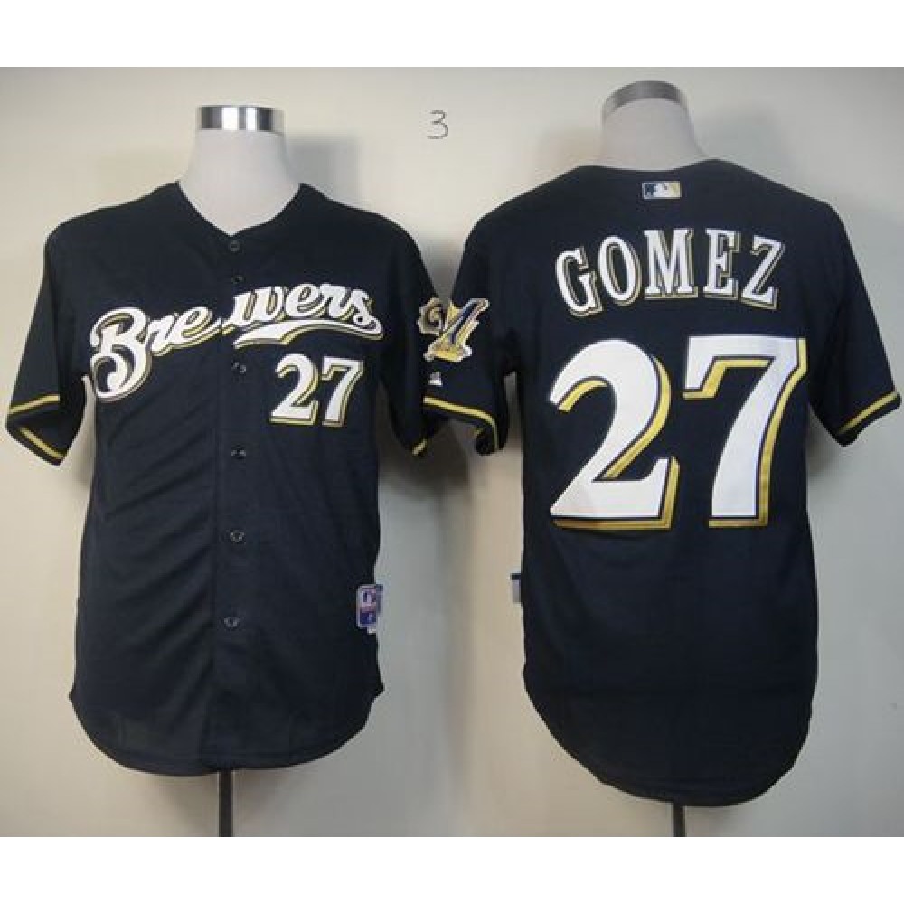 Brewers #27 carlos Gomez Stitched Blue Cool Base MLB Jersey 1