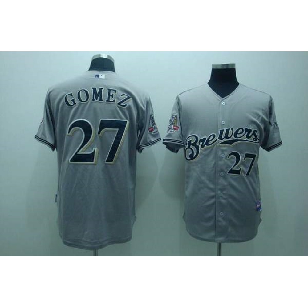 Brewers #27 carlos Gomez Stitched Grey Cool Base MLB Jersey 1