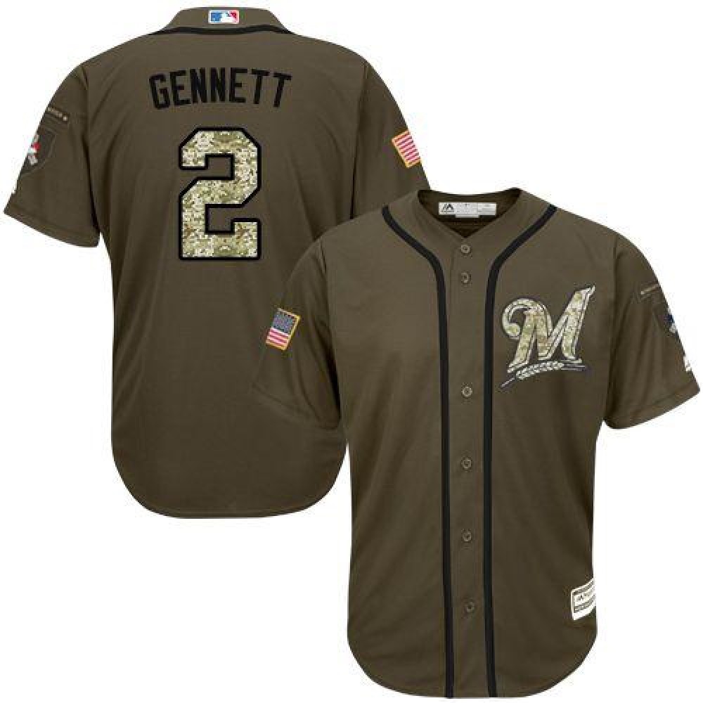 Brewers #2 Scooter Gennett Green Salute to Service Stitched MLB Jersey 1