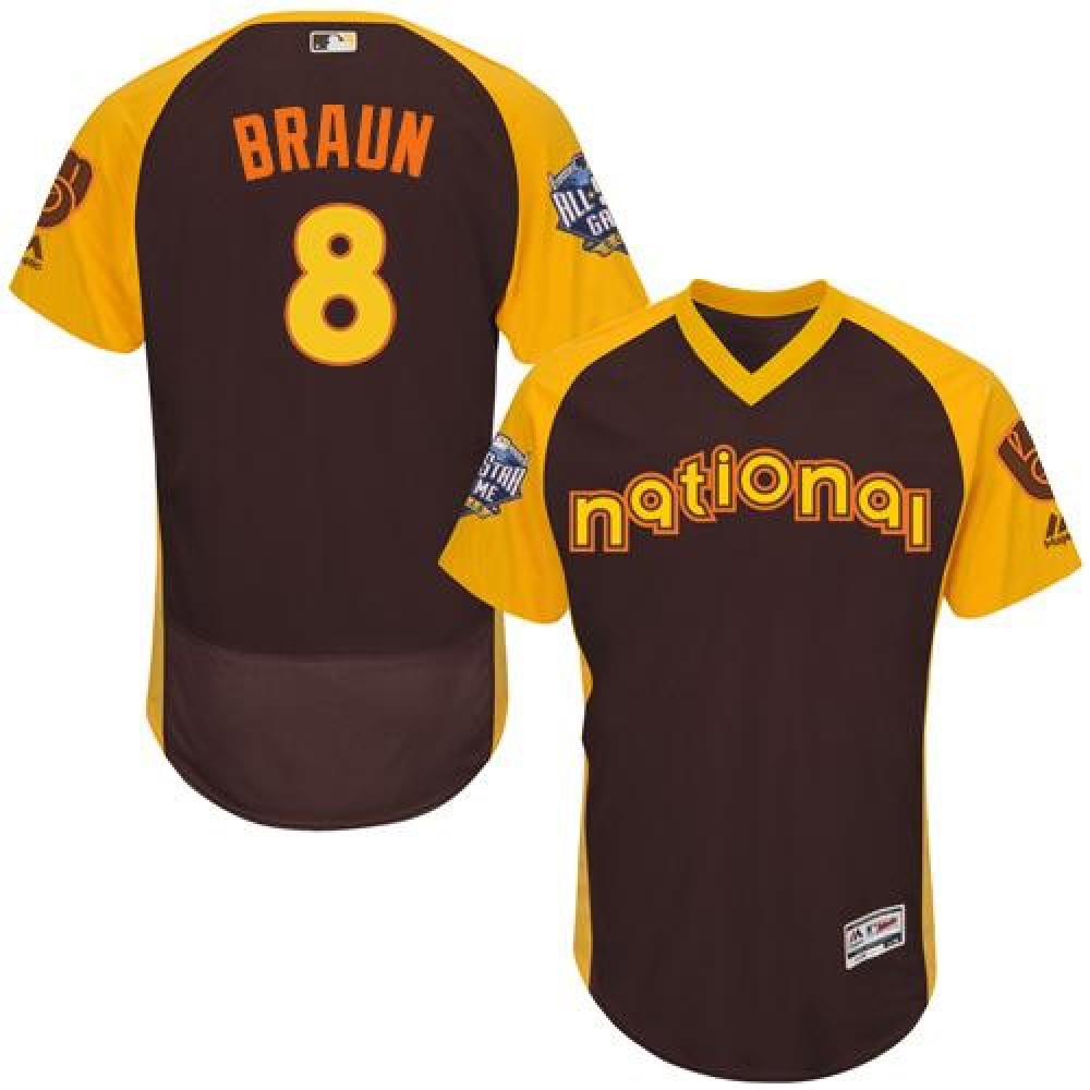 Brewers #8 Ryan Braun Brown Flexbase Authentic Collection 2016 All-Star National League Stitched MLB Jersey 1