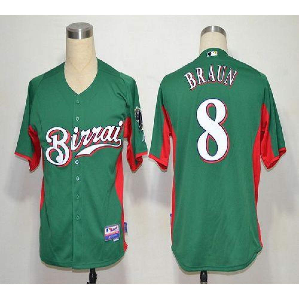 Brewers #8 Ryan Braun Green Birrai Cool Base Stitched MLB Jersey 1
