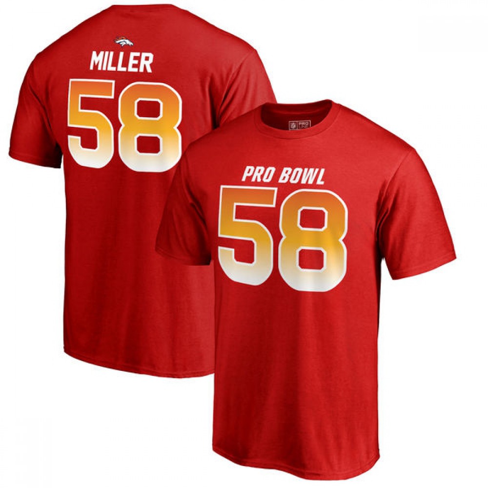 Broncos #58 Von Miller AFC Pro Line 2018 NFL Pro Bowl Red T-Shirt 1