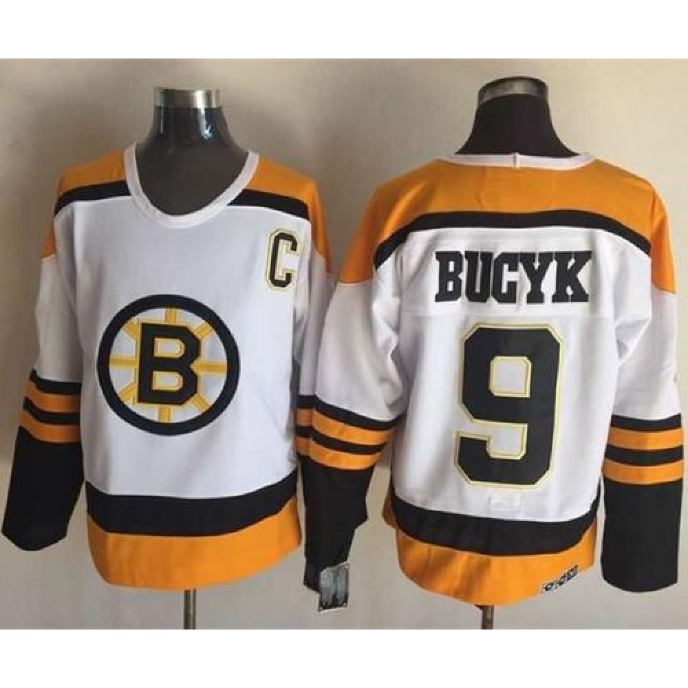 Bruins #9 Johnny Bucyk Yellow/White CCM Throwback Stitched NHL Jersey 1