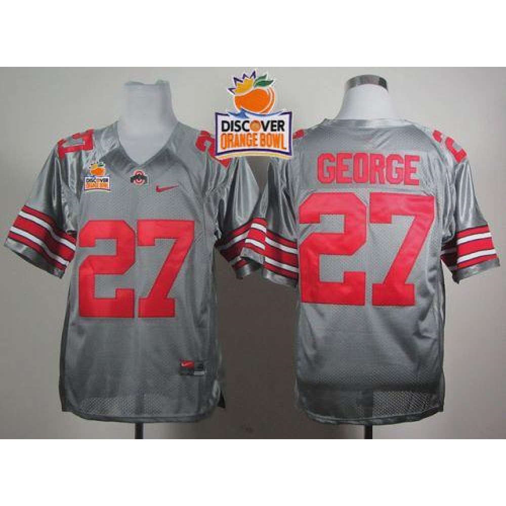 Buckeyes #27 Eddie George Grey 2014 Discover Orange Bowl Patch Stitched NCAA Jersey 1