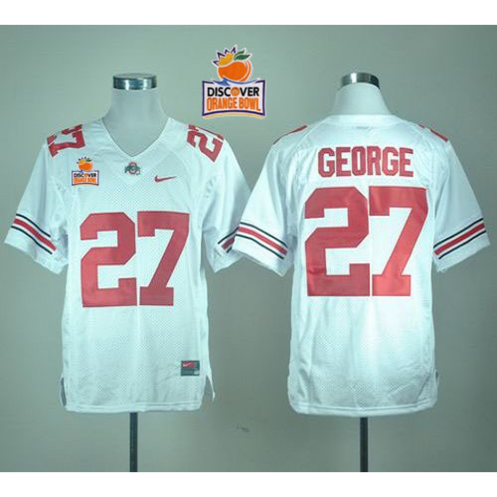 Buckeyes #27 Eddie George White 2014 Discover Orange Bowl Patch Stitched NCAA Jersey 1