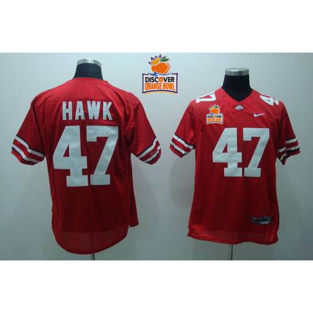 Buckeyes #47 A. J. Hawk Red 2014 Discover Orange Bowl Patch Stitched NCAA Jersey 1