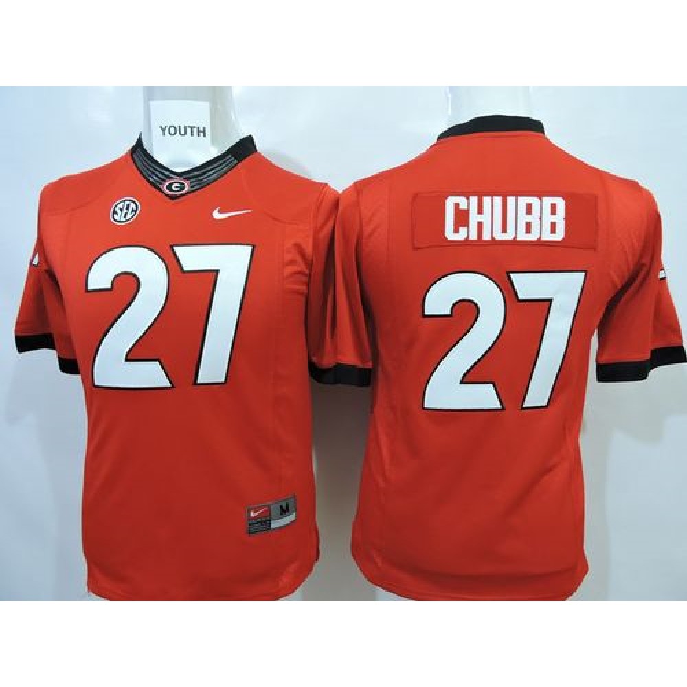 Bulldogs #27 Nick Chubb Red Stitched Youth NCAA Jersey 1